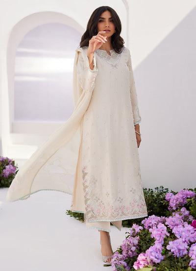 Farah Talib Aziz | Zaza Luxe Pret 24 | LYA IVORY EMBELLISHED RAW SILK SHIRT AND DUPATTA -  Farah Talib Aziz Luxury - Original Designer Dress - House of Maryam