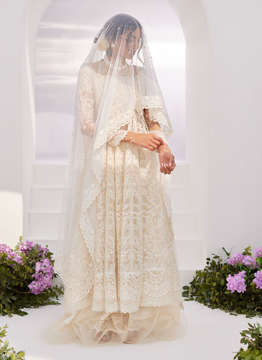 Farah Talib Aziz | Zaza Luxe Pret 24 | MAELLE IVORY EMBROIDERED AND EMBELLISHED KALIDAAR -  Farah Talib Aziz Luxury - Original Designer Dress - House of Maryam