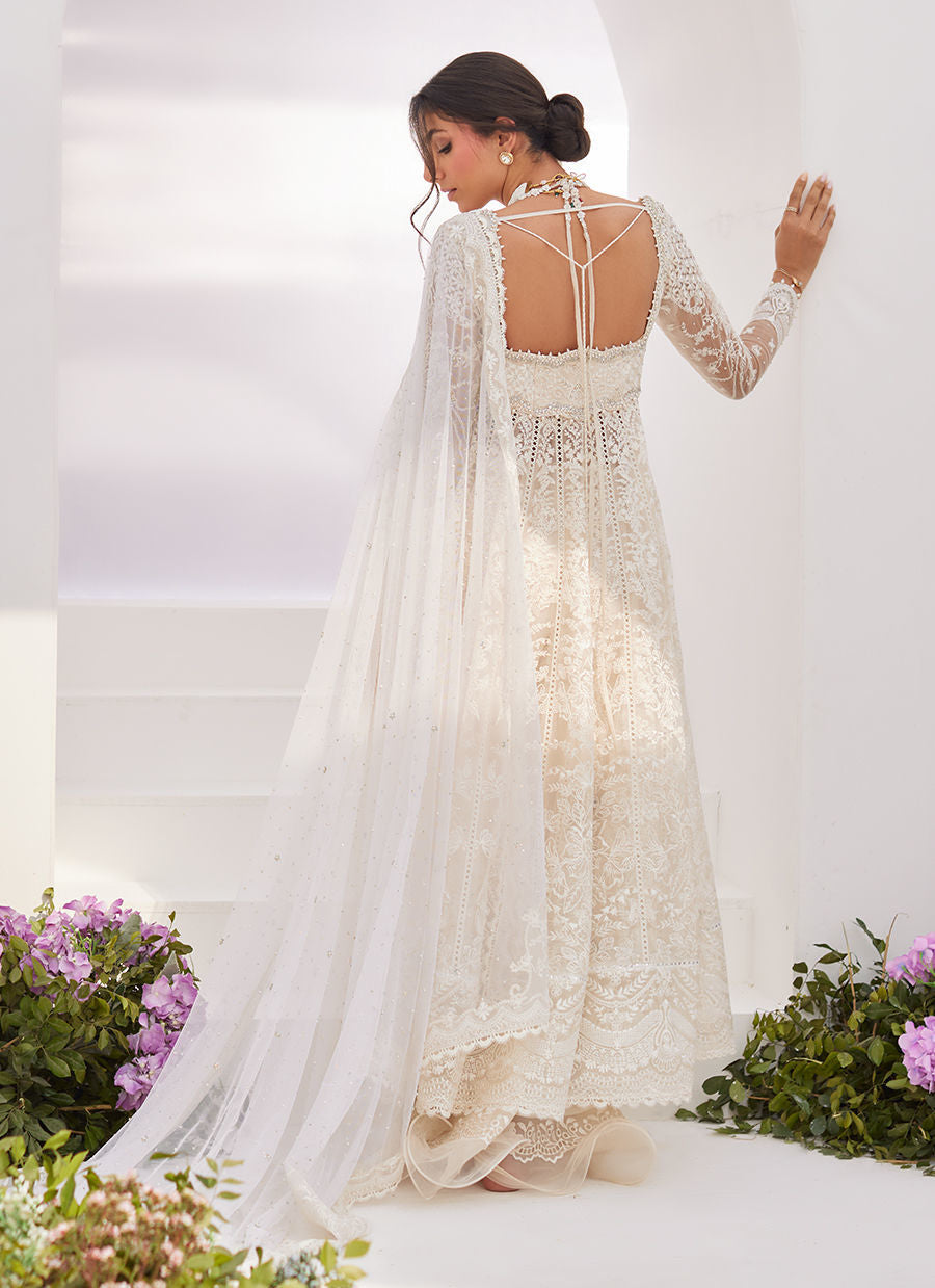 Farah Talib Aziz | Zaza Luxe Pret 24 | MAELLE IVORY EMBROIDERED AND EMBELLISHED KALIDAAR -  Farah Talib Aziz Luxury - Original Designer Dress - House of Maryam