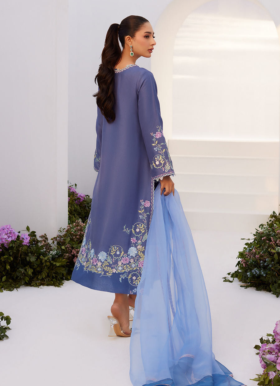 Farah Talib Aziz | Zaza Luxe Pret 24 | ALO BLUE EMBROIDERED SHIRT AND DUPATTA by Farah Talib Aziz - House of Maryam