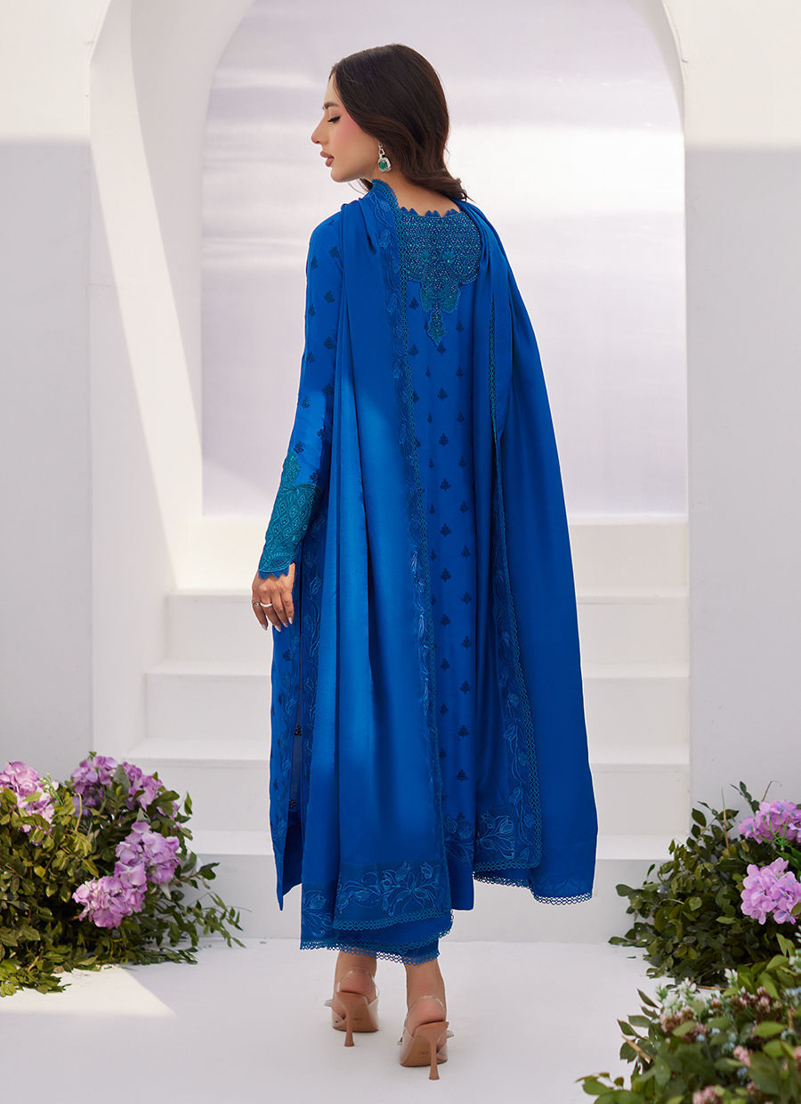 Farah Talib Aziz | Zaza Luxe Pret 24 | CHARR BLUE EMBROIDERED RAW SILK SHIRT AND DUPATTA -  Farah Talib Aziz Luxury - Original Designer Dress - House of Maryam
