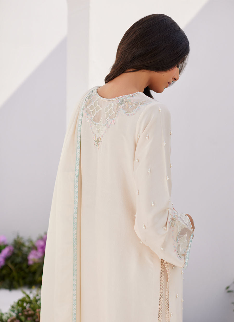 Farah Talib Aziz | Zaza Luxe Pret 24 | LYA IVORY EMBELLISHED RAW SILK SHIRT AND DUPATTA -  Farah Talib Aziz Luxury - Original Designer Dress - House of Maryam