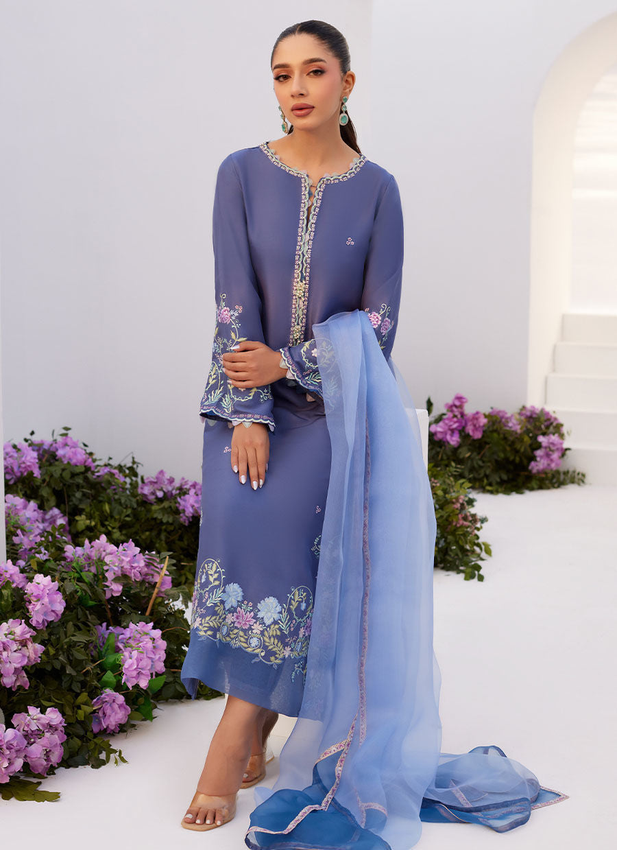 Farah Talib Aziz | Zaza Luxe Pret 24 | ALO BLUE EMBROIDERED SHIRT AND DUPATTA by Farah Talib Aziz - House of Maryam