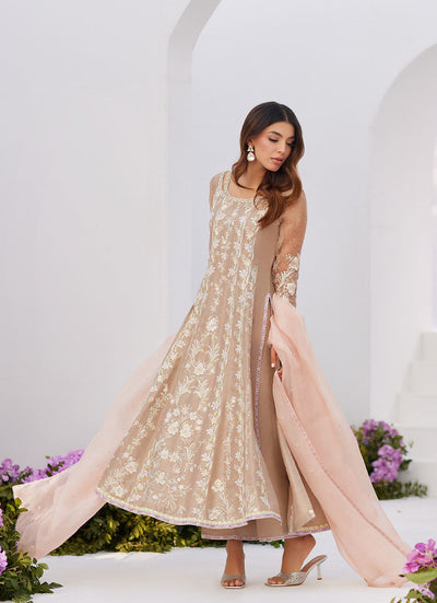 Farah Talib Aziz | Zaza Luxe Pret 24 | CHARLENE SAND EMBROIDERED KALIDAAR WITH DUPATTA -  Farah Talib Aziz Luxury - Original Designer Dress - House of Maryam