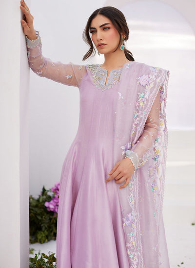 Farah Talib Aziz | Zaza Luxe Pret 24 | MANON LILAC EMBELLISHED RAW SILK KALIDAAR -  Farah Talib Aziz Luxury - Original Designer Dress - House of Maryam