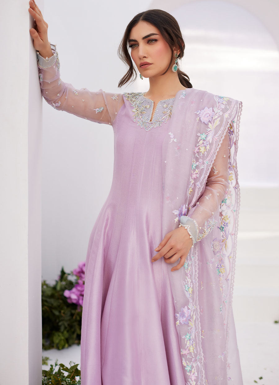 Farah Talib Aziz | Zaza Luxe Pret 24 | MANON LILAC EMBELLISHED RAW SILK KALIDAAR by Farah Talib Aziz - House of Maryam