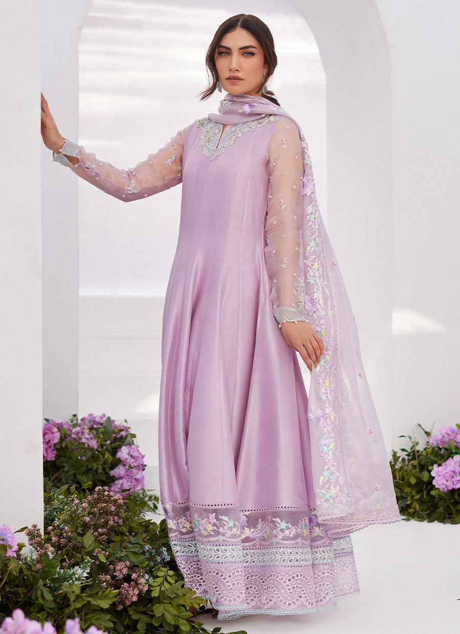 Farah Talib Aziz | Zaza Luxe Pret 24 | MANON LILAC EMBELLISHED RAW SILK KALIDAAR by Farah Talib Aziz - House of Maryam