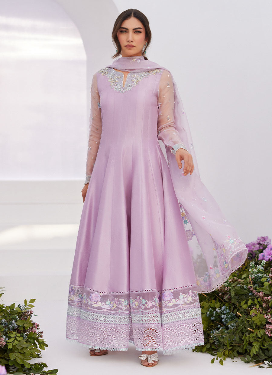 Farah Talib Aziz | Zaza Luxe Pret 24 | MANON LILAC EMBELLISHED RAW SILK KALIDAAR -  Farah Talib Aziz Luxury - Original Designer Dress - House of Maryam