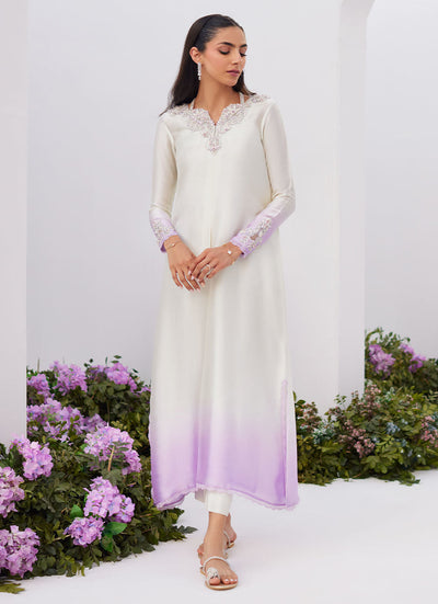 Farah Talib Aziz | Zaza Luxe Pret 24 | LIQUE SILVER OMBRE EMBELLISHED KAFTAAN CUT SHIRT -  Farah Talib Aziz Luxury - Original Designer Dress - House of Maryam