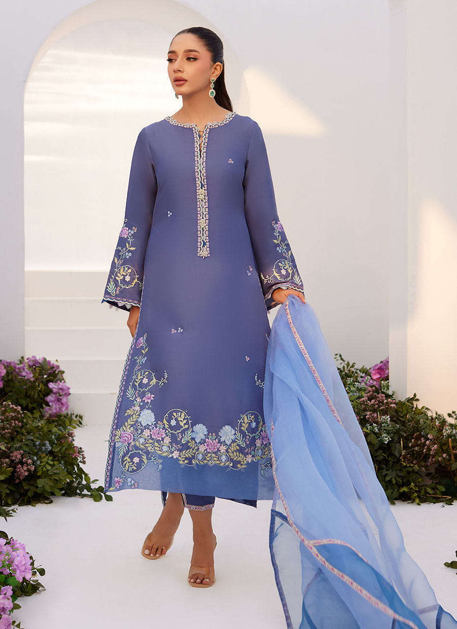 Farah Talib Aziz | Zaza Luxe Pret 24 | ALO BLUE EMBROIDERED SHIRT AND DUPATTA -  Farah Talib Aziz Luxury - Original Designer Dress - House of Maryam