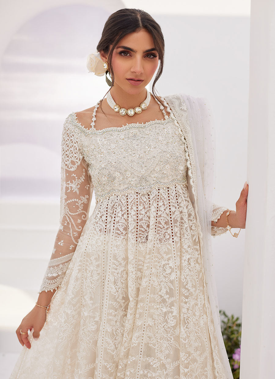 Farah Talib Aziz | Zaza Luxe Pret 24 | MAELLE IVORY EMBROIDERED AND EMBELLISHED KALIDAAR -  Farah Talib Aziz Luxury - Original Designer Dress - House of Maryam