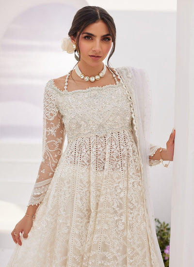 Farah Talib Aziz | Zaza Luxe Pret 24 | MAELLE IVORY EMBROIDERED AND EMBELLISHED KALIDAAR -  Farah Talib Aziz Luxury - Original Designer Dress - House of Maryam