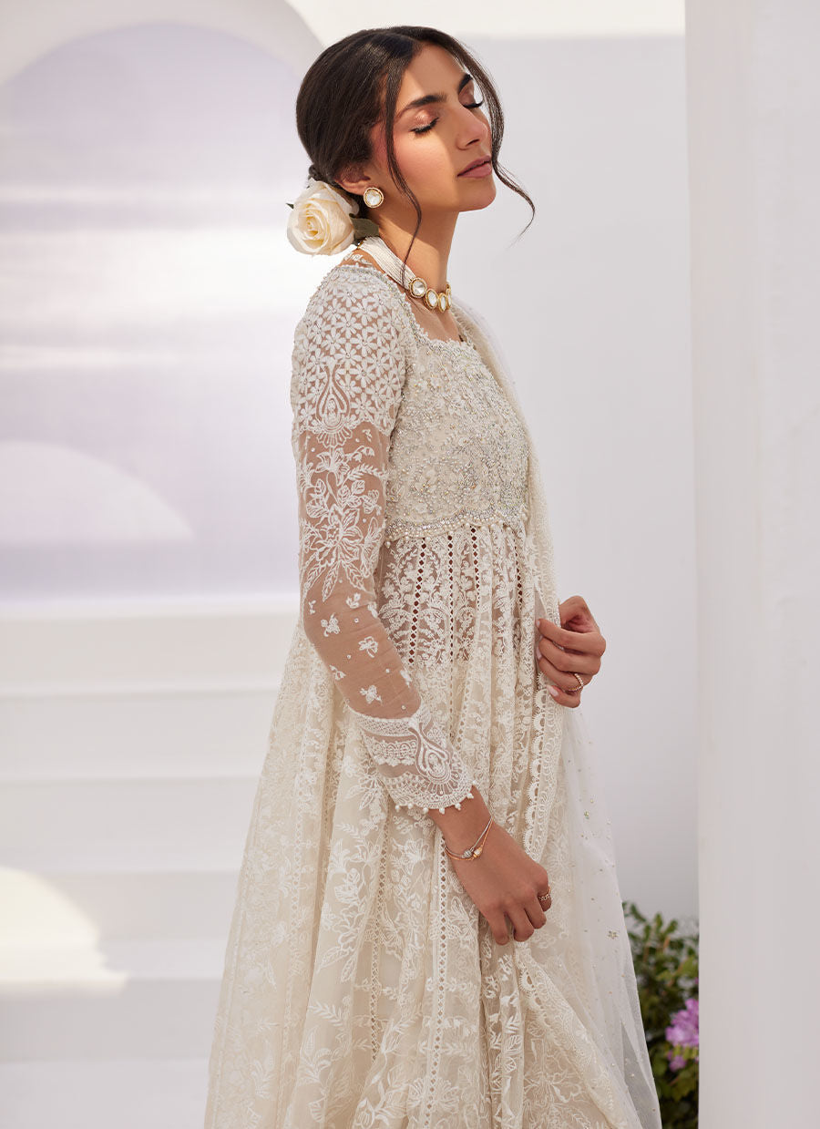 Farah Talib Aziz | Zaza Luxe Pret 24 | MAELLE IVORY EMBROIDERED AND EMBELLISHED KALIDAAR -  Farah Talib Aziz Luxury - Original Designer Dress - House of Maryam