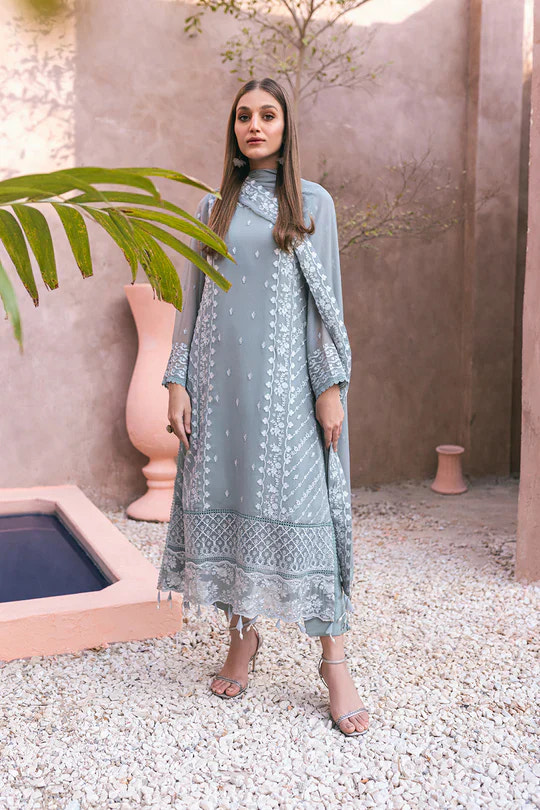 Azure | Embroidered Ensembles 3 Pcs | Frosted Fern -  Azure Formal - Original Designer Dress - House of Maryam