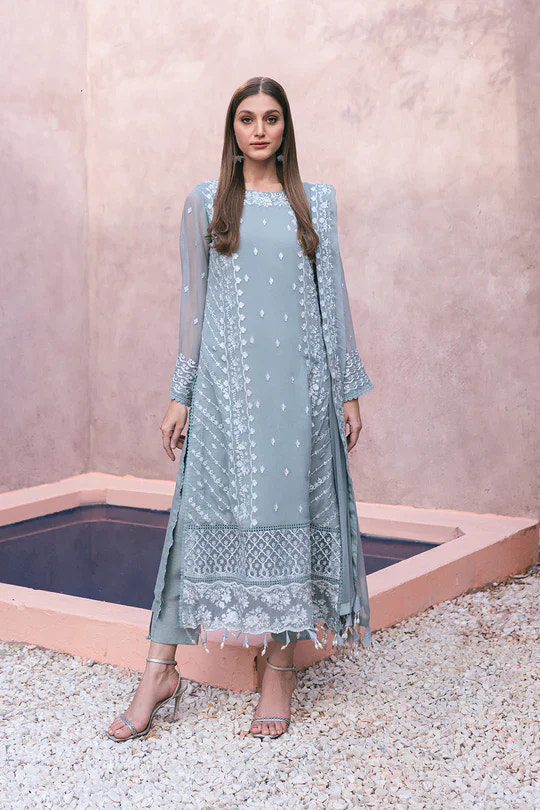Azure | Embroidered Ensembles 3 Pcs | Frosted Fern -  Azure Formal - Original Designer Dress - House of Maryam