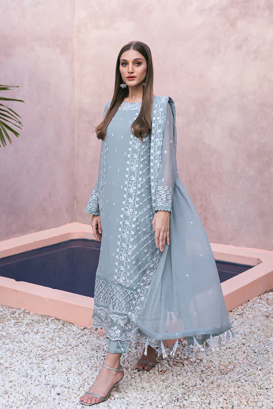 Azure | Embroidered Ensembles 3 Pcs | Frosted Fern -  Azure Formal - Original Designer Dress - House of Maryam