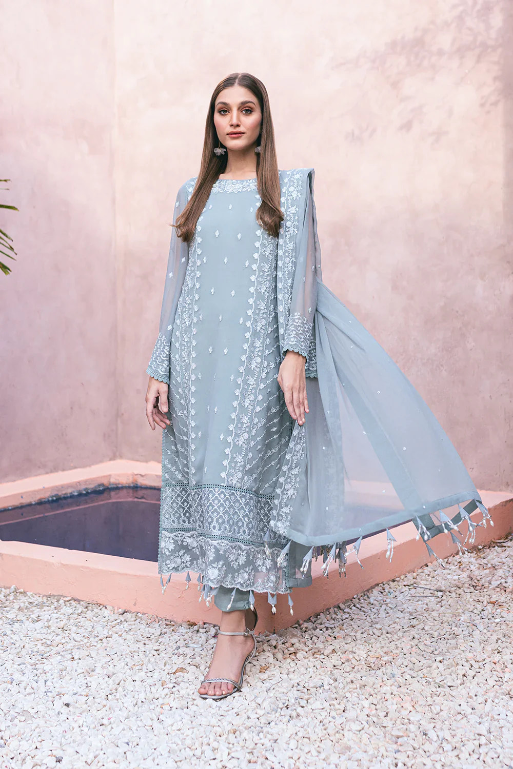 Azure | Embroidered Ensembles 3 Pcs | Frosted Fern -  Azure Formal - Original Designer Dress - House of Maryam