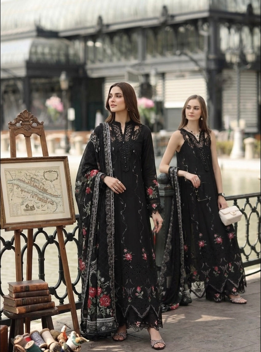 Noor by Saadia Asad | Eid Luxe Chikankari 26 | D5 -Cross stitch Black-1