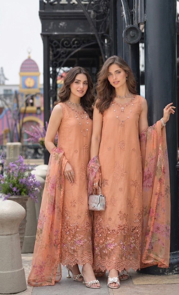 Noor by Saadia Asad | Eid Luxe Chikankari 26 | D6 - Apricot Allure, image 7