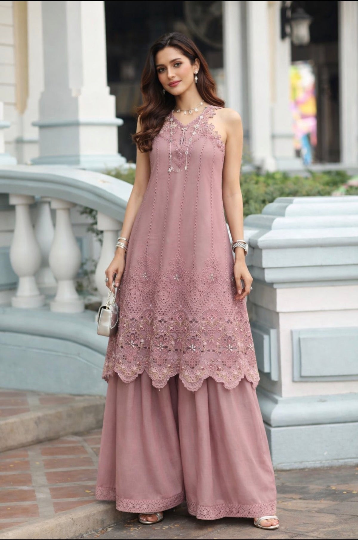 Noor by Saadia Asad | Eid Luxe Chikankari 26 | D8 - Rosewood Blush, image 6