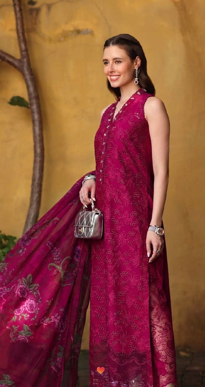 Noor by Saadia Asad | Luxury Eid Schiffli Laserkari 26 | D4 -Fuchia Élégance-2