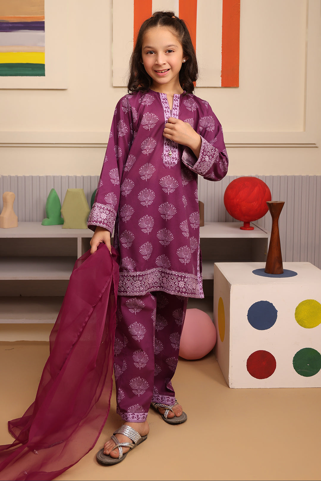 Zellbury Girls | 3 Piece Cambric | Embroidered Kurta Dupatta Trouser - 3664 -  Zellbury Girls Essential Pret - Original Designer Dress - House of Maryam