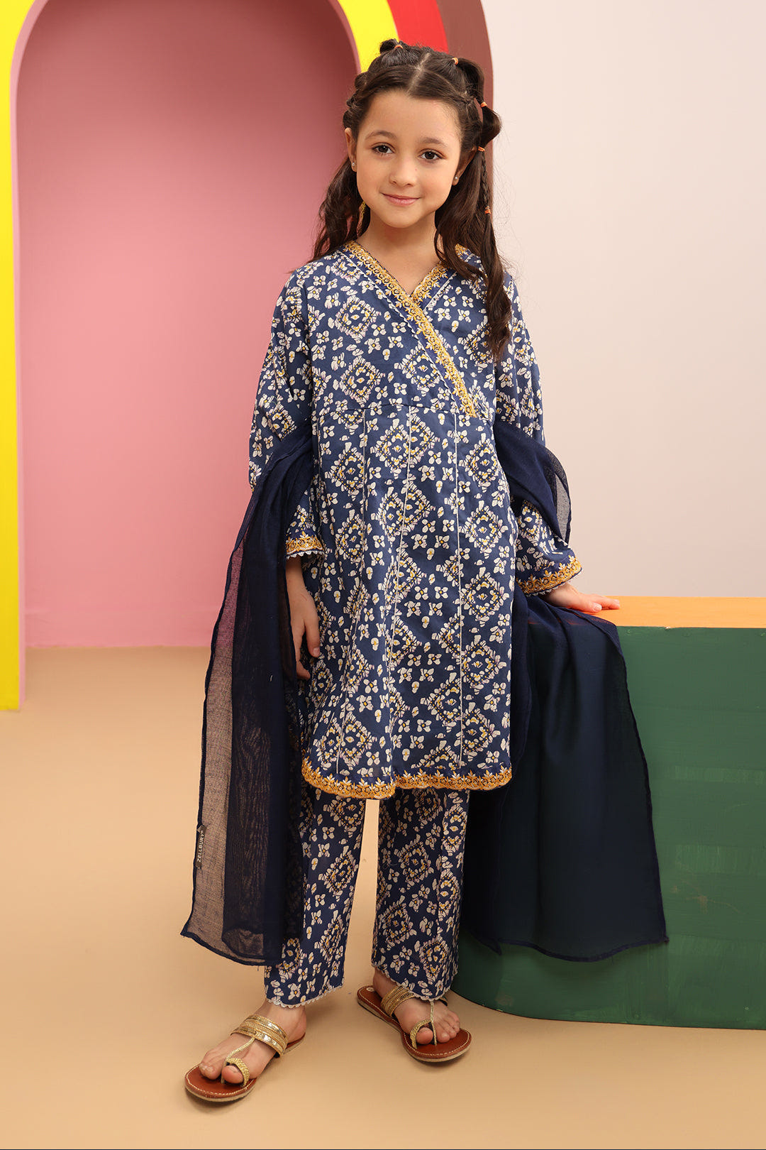 Zellbury Girls | 3 Piece Cambric | Embroidered Kurta Dupatta Trouser - 3821 -  Zellbury Girls Essential Pret - Original Designer Dress - House of Maryam