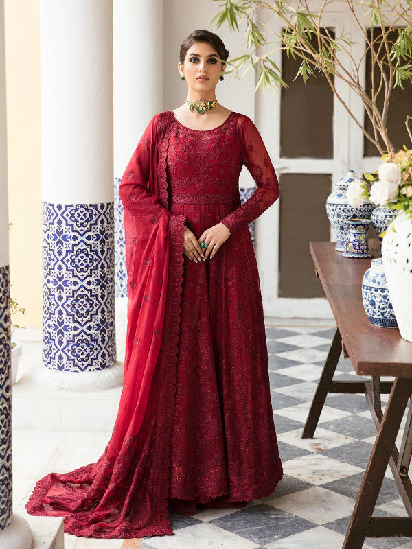 Gulaal | Embroidered Chiffon 23 | GARNET - (GL-EP23V1-09) -  Gulaal Formal - Original Designer Dress - House of Maryam