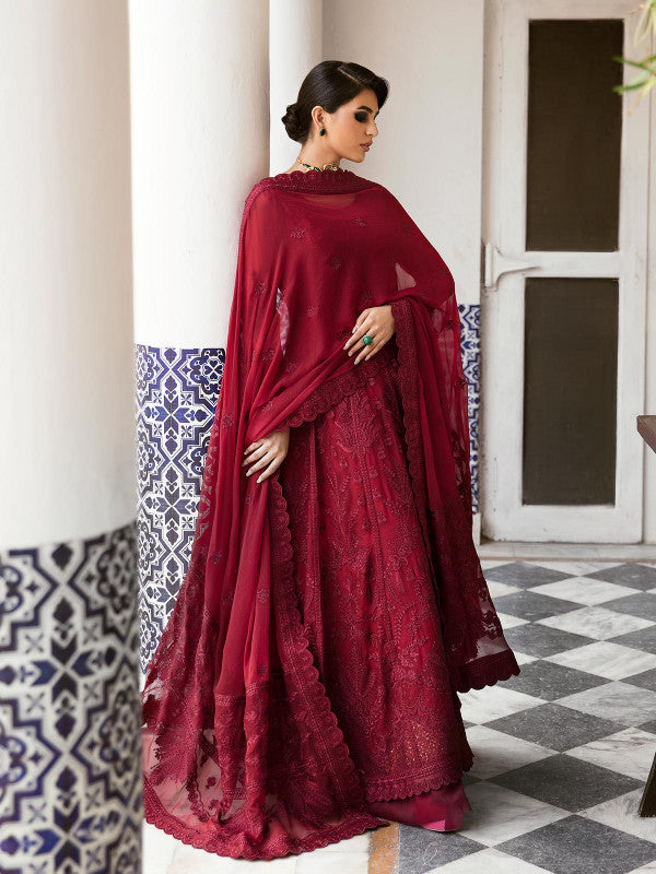 Gulaal | Embroidered Chiffon 23 | GARNET - (GL-EP23V1-09) -  Gulaal Formal - Original Designer Dress - House of Maryam