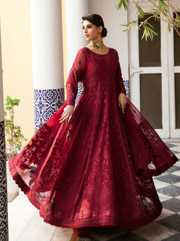 Gulaal | Embroidered Chiffon 23 | GARNET - (GL-EP23V1-09) -  Gulaal Formal - Original Designer Dress - House of Maryam