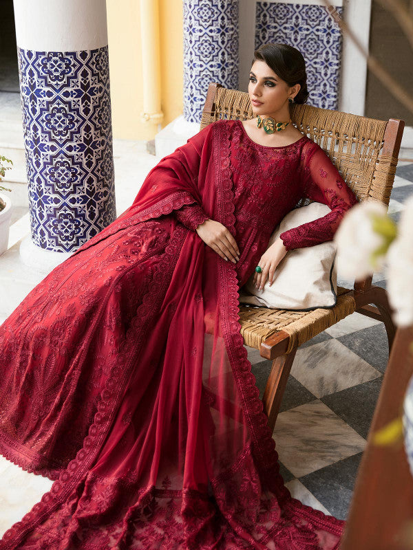 Gulaal | Embroidered Chiffon 23 | GARNET - (GL-EP23V1-09) -  Gulaal Formal - Original Designer Dress - House of Maryam