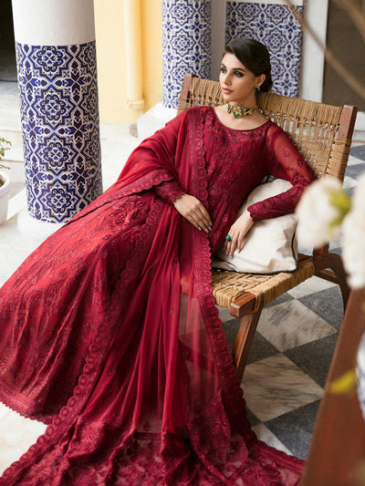 Gulaal | Embroidered Chiffon 23 | GARNET - (GL-EP23V1-09) -  Gulaal Formal - Original Designer Dress - House of Maryam