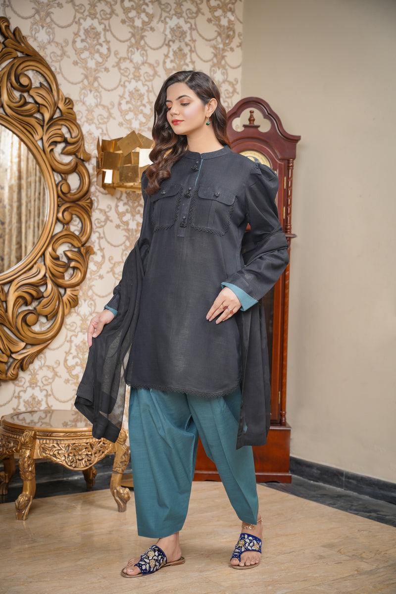 House of Maryam Basics | Slub Winter 23 | HB-BLK by Designer House of Maryam Basics - House of Maryam - Pakistani Designer Ethnic Wear in {{ shop.shopifyCountryName }}