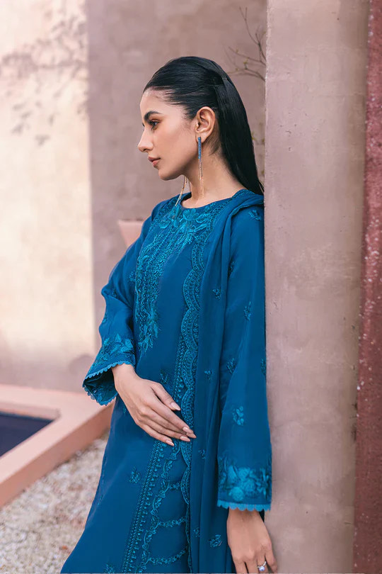 Azure | Embroidered Ensembles 3 Pcs | Hydrangea Hues -  Azure Formal - Original Designer Dress - House of Maryam