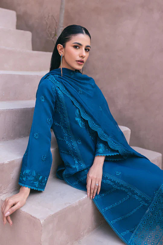 Azure | Embroidered Ensembles 3 Pcs | Hydrangea Hues -  Azure Formal - Original Designer Dress - House of Maryam