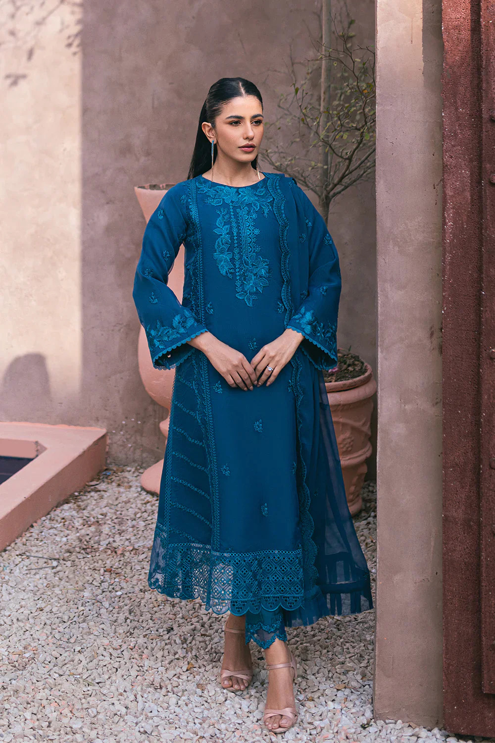 Azure | Embroidered Ensembles 3 Pcs | Hydrangea Hues -  Azure Formal - Original Designer Dress - House of Maryam
