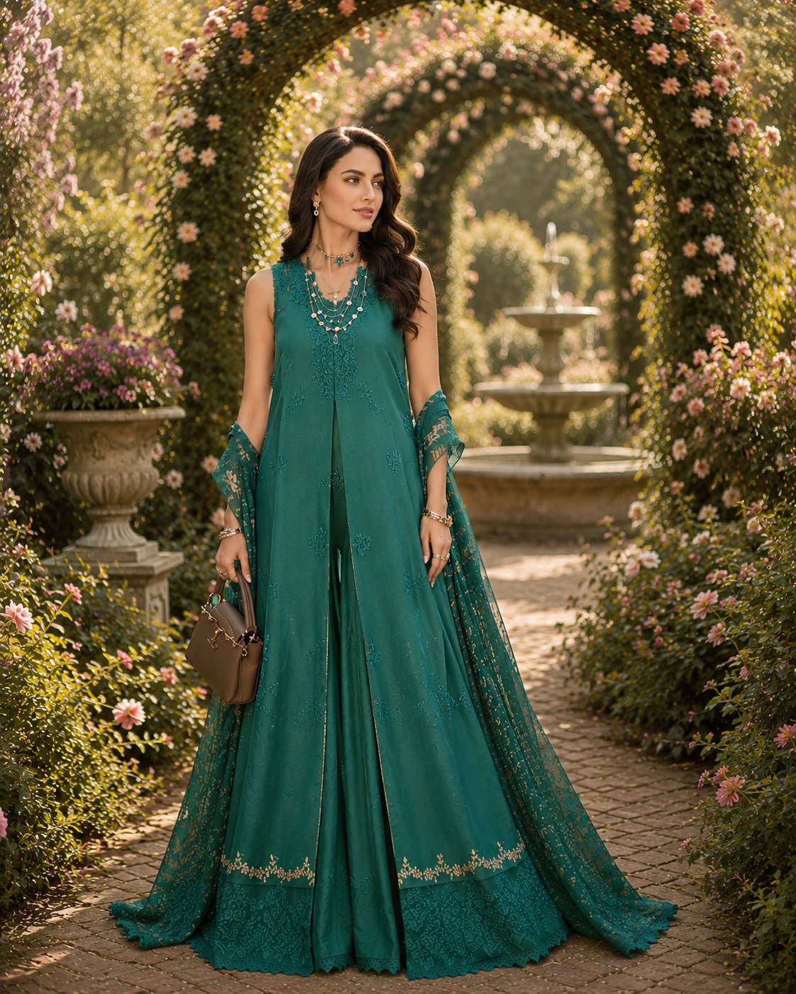 Noor by Saadia Asad | Noor Eid Printskhas 26 | D2 €“ Peacock Green-2