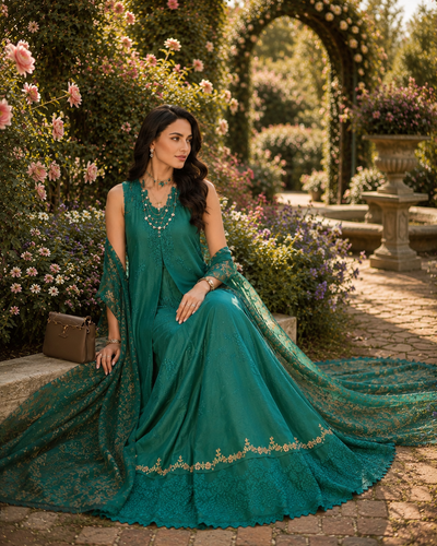 Noor by Saadia Asad | Noor Eid Printskhas 26 | D2 €“ Peacock Green