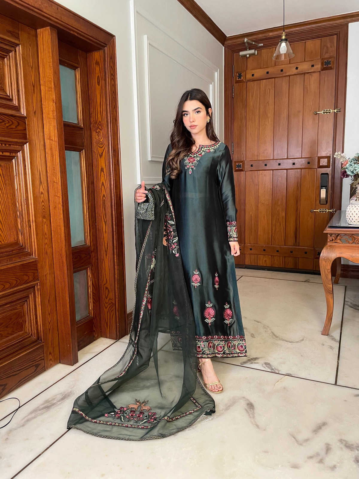 Muntaha | Zara Semi Formals | Raqs - Bottle Green by Muntaha by Shanzay Fahad, image 3