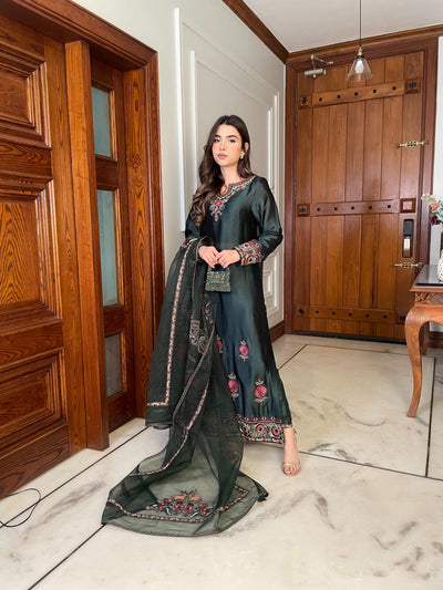 Muntaha | Zara Semi Formals | Raqs - Bottle Green