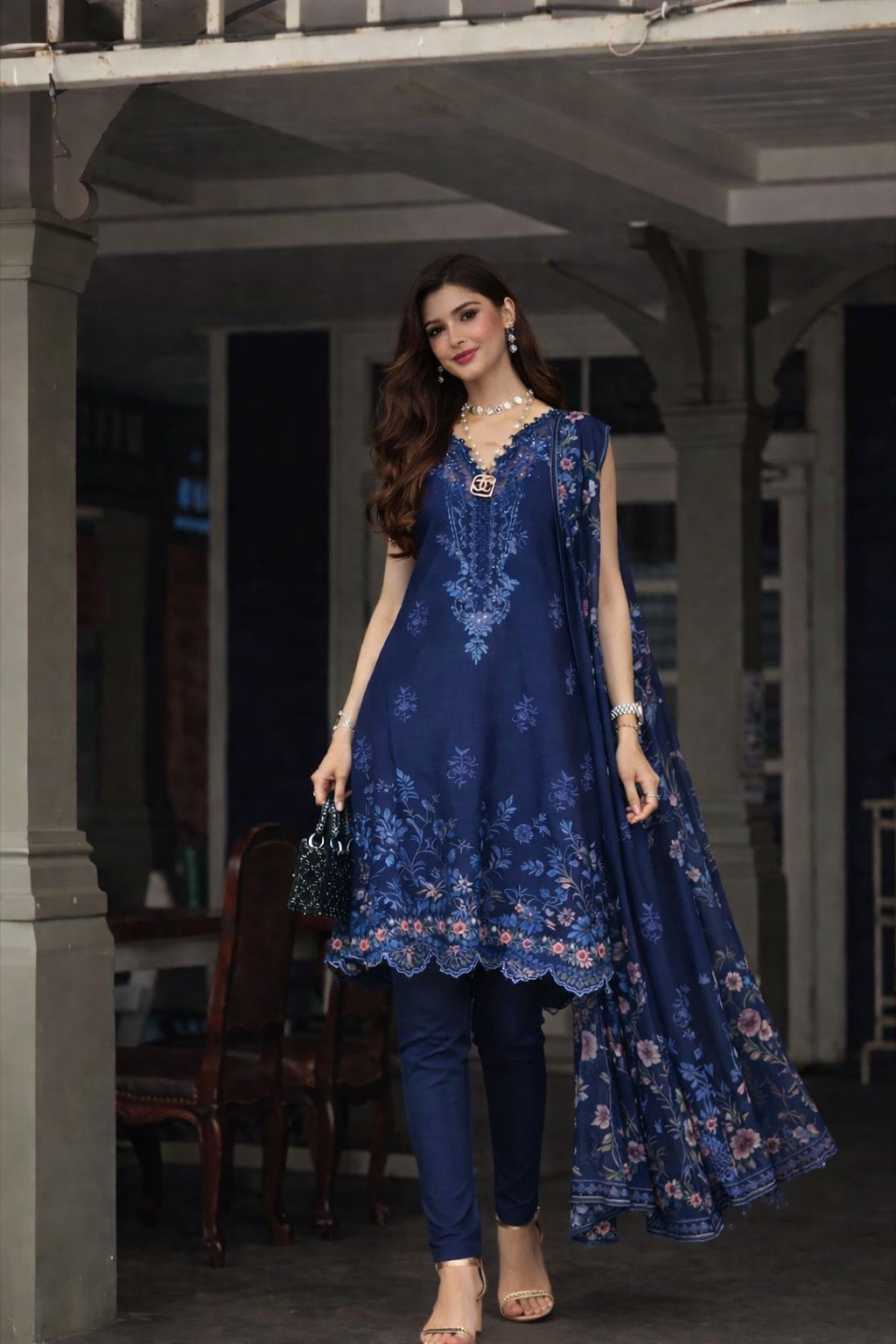 Noor by Saadia Asad | Eid Luxe Chikankari 26 | D11 - Sapphire Blue, image 6