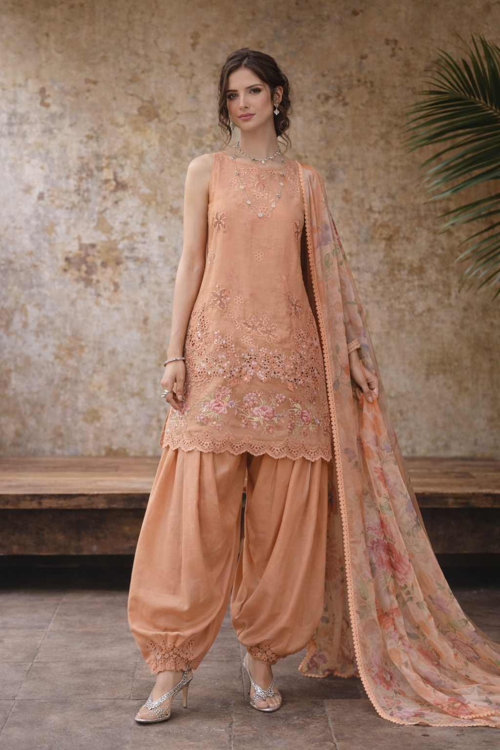 Noor by Saadia Asad | Eid Luxe Chikankari 26 | D6 - Apricot Allure-5