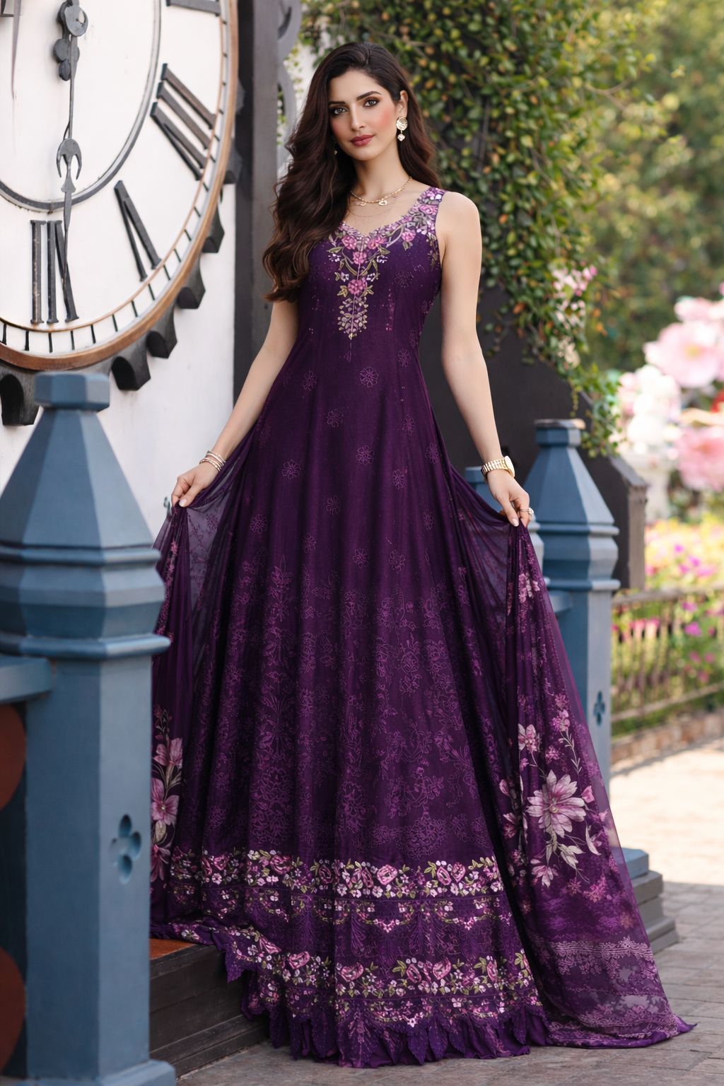 Noor by Saadia Asad | Eid Luxe Chikankari 26 | D7 - Aubergine Bloom, image 5
