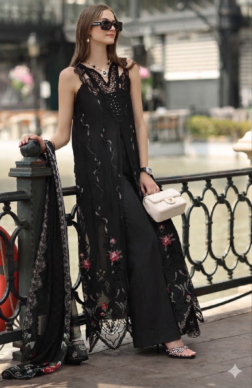 Noor by Saadia Asad | Eid Luxe Chikankari 26 | D5 -Cross stitch Black-2
