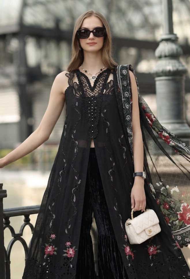 Noor by Saadia Asad | Eid Luxe Chikankari 26 | D5 -Cross stitch Black-3
