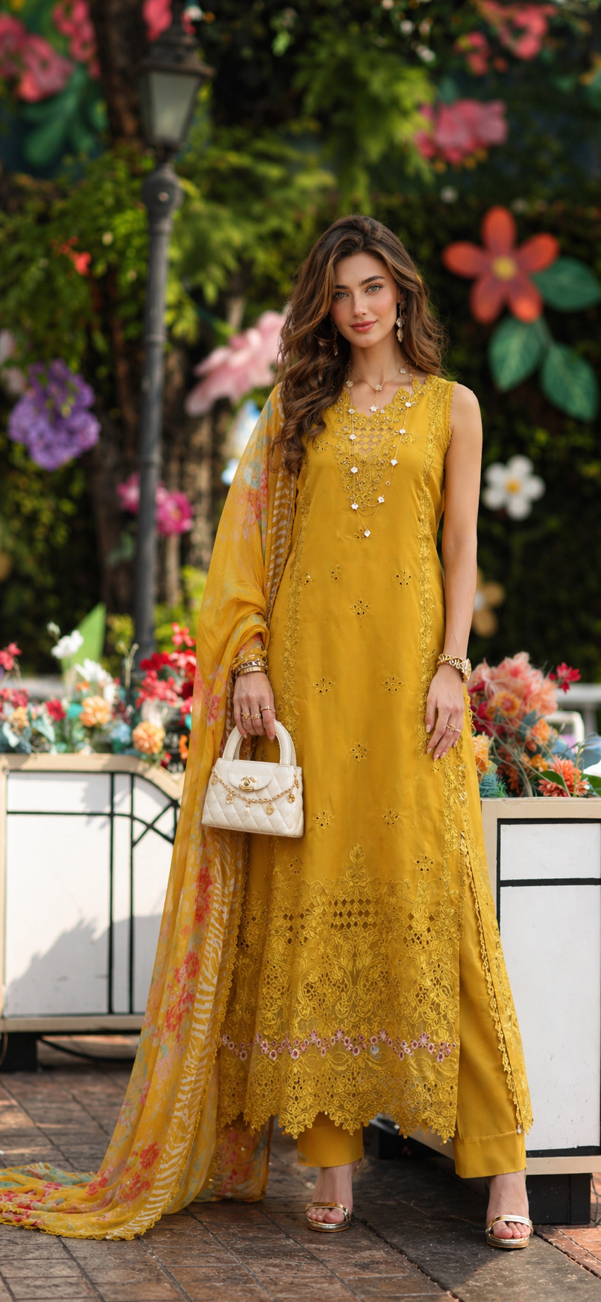 Noor by Saadia Asad | Eid Luxe Chikankari 26 | D10 - Amber Yellow-3