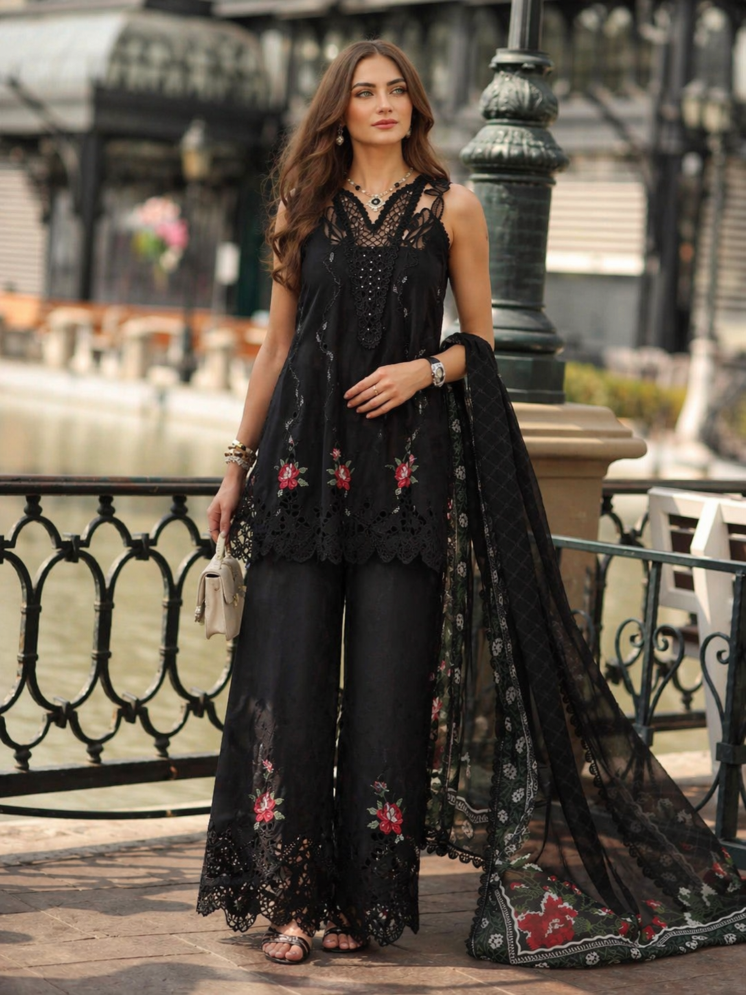 Noor by Saadia Asad | Eid Luxe Chikankari 26 | D5 -Cross stitch Black-4