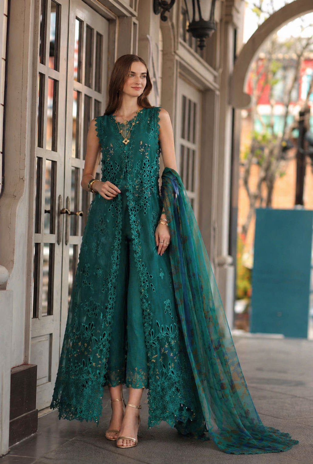 Noor by Saadia Asad | Eid Luxe Chikankari 26 | D1 - Malachite Green-5