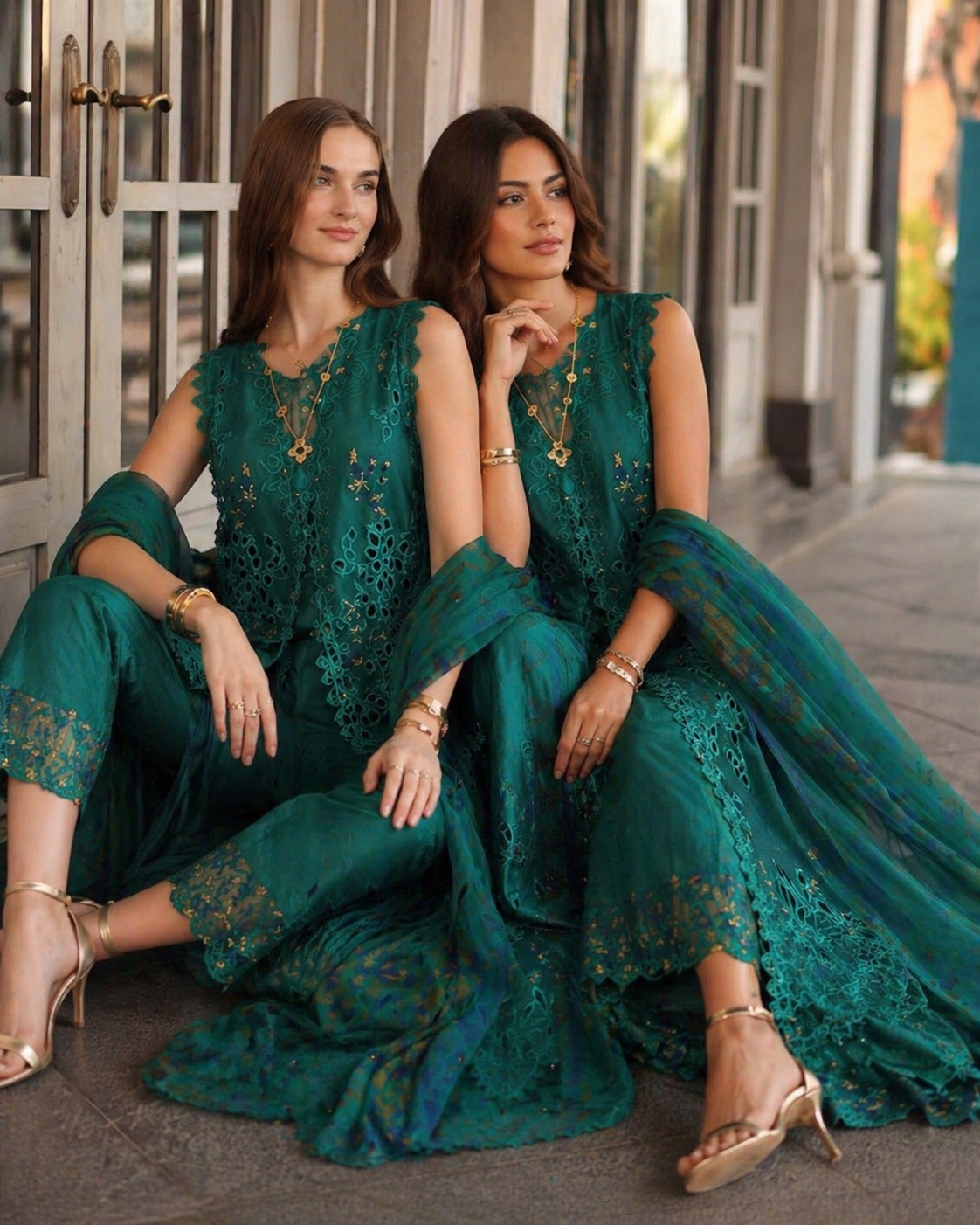 Noor by Saadia Asad | Eid Luxe Chikankari 26 | D1 - Malachite Green-7