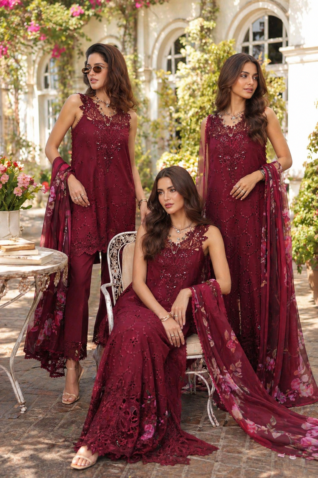 Noor by Saadia Asad | Eid Luxe Chikankari 26 | D3 -Bordeaux-9